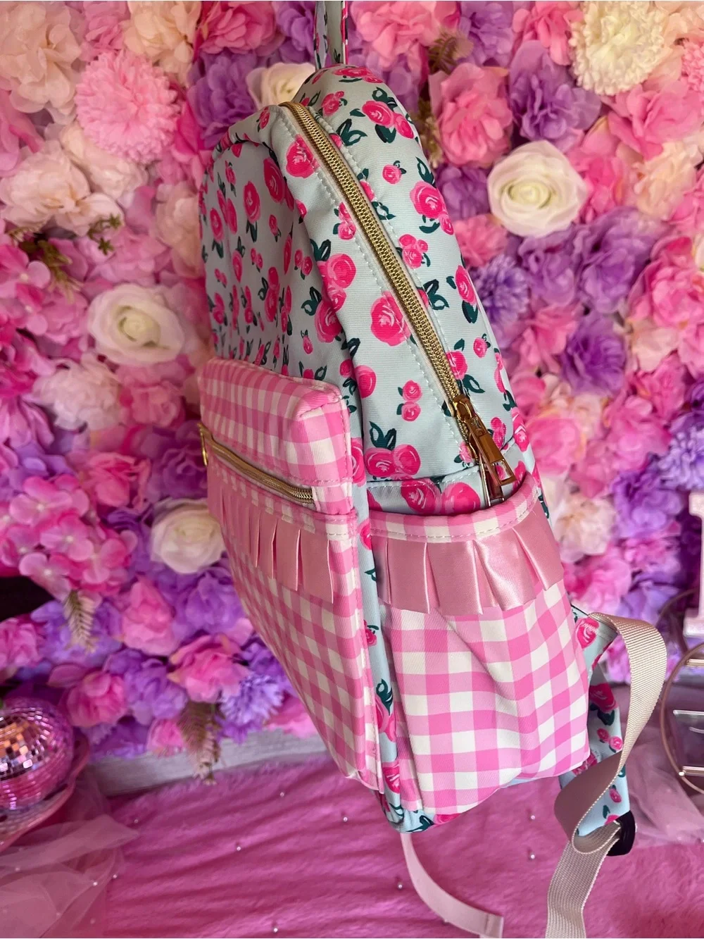Kids Floral & Gingham Pink Backpack